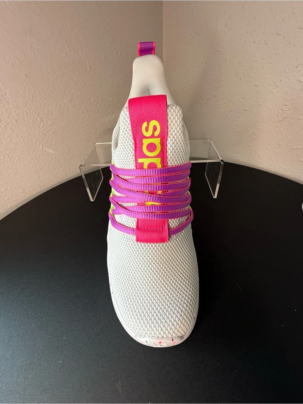 adidas Kids White Sneakers with Hot Pink and Yellow Accents